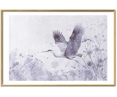 Artgeist Plakatas - Majestic Flight - crane in flight in a monochromatic, cool color palette
