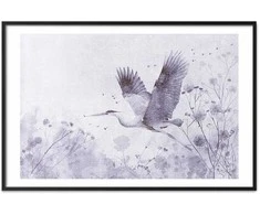 Artgeist Plakatas - Majestic Flight - crane in flight in a monochromatic, cool color palette