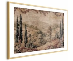 Artgeist Plakatas - Mediterranean Landscape - Old Tapestry with a Hill and Lake