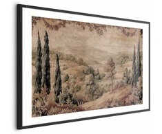 Artgeist Plakatas - Mediterranean Landscape - Old Tapestry with a Hill and Lake