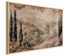 Artgeist Plakatas - Mediterranean Landscape - Old Tapestry with a Hill and Lake