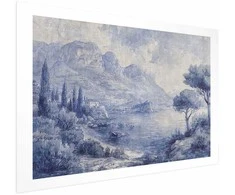 Artgeist Plakatas - Mėlyna Bay - Italian Landscape of Lake Como Painted in Mėlyna Ink