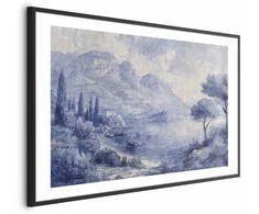 Artgeist Plakatas - Mėlyna Bay - Italian Landscape of Lake Como Painted in Mėlyna Ink