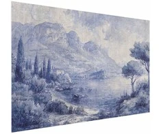 Artgeist Plakatas - Mėlyna Bay - Italian Landscape of Lake Como Painted in Mėlyna Ink