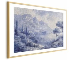 Artgeist Plakatas - Mėlyna Bay - Italian Landscape of Lake Como Painted in Mėlyna Ink