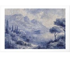 Artgeist Plakatas - Mėlyna Bay - Italian Landscape of Lake Como Painted in Mėlyna Ink
