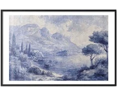 Artgeist Plakatas - Mėlyna Bay - Italian Landscape of Lake Como Painted in Mėlyna Ink