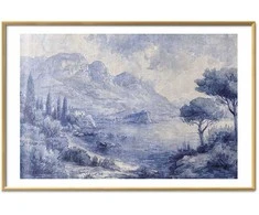 Artgeist Plakatas - Mėlyna Bay - Italian Landscape of Lake Como Painted in Mėlyna Ink