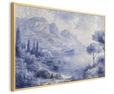 Artgeist Plakatas - Mėlyna Bay - Italian Landscape of Lake Como Painted in Mėlyna Ink