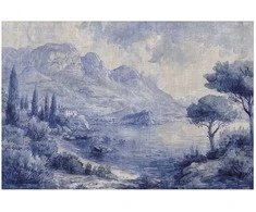 Artgeist Plakatas - Mėlyna Bay - Italian Landscape of Lake Como Painted in Mėlyna Ink
