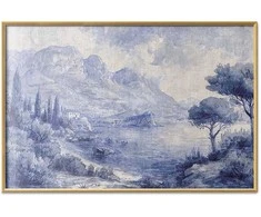 Artgeist Plakatas - Mėlyna Bay - Italian Landscape of Lake Como Painted in Mėlyna Ink