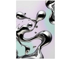 Artgeist Plakatas - Metallic Fluidity - abstract sidabrinis forms on a mint-violetinė background
