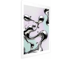 Artgeist Plakatas - Metallic Fluidity - abstract sidabrinis forms on a mint-violetinė background