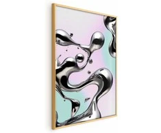 Artgeist Plakatas - Metallic Fluidity - abstract sidabrinis forms on a mint-violetinė background