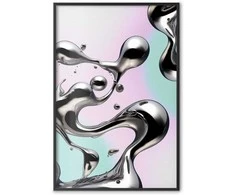 Artgeist Plakatas - Metallic Fluidity - abstract sidabrinis forms on a mint-violetinė background