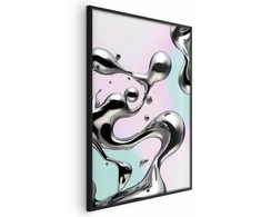 Artgeist Plakatas - Metallic Fluidity - abstract sidabrinis forms on a mint-violetinė background