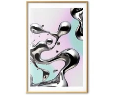 Artgeist Plakatas - Metallic Fluidity - abstract sidabrinis forms on a mint-violetinė background