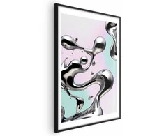 Artgeist Plakatas - Metallic Fluidity - abstract sidabrinis forms on a mint-violetinė background