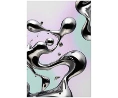 Artgeist Plakatas - Metallic Fluidity - abstract sidabrinis forms on a mint-violetinė background