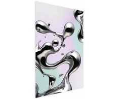 Artgeist Plakatas - Metallic Fluidity - abstract sidabrinis forms on a mint-violetinė background