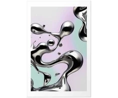 Artgeist Plakatas - Metallic Fluidity - abstract sidabrinis forms on a mint-violetinė background