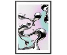 Artgeist Plakatas - Metallic Fluidity - abstract sidabrinis forms on a mint-violetinė background