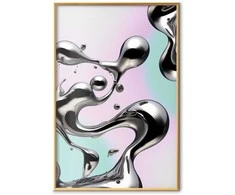 Artgeist Plakatas - Metallic Fluidity - abstract sidabrinis forms on a mint-violetinė background