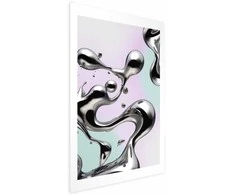 Artgeist Plakatas - Metallic Fluidity - abstract sidabrinis forms on a mint-violetinė background