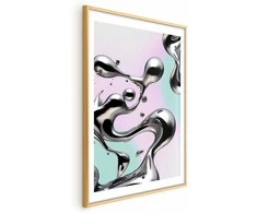Artgeist Plakatas - Metallic Fluidity - abstract sidabrinis forms on a mint-violetinė background