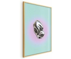 Artgeist Plakatas - Metallic Form - abstract sculpture on a mint background with a violetinė halo