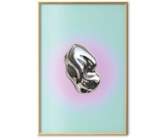 Artgeist Plakatas - Metallic Form - abstract sculpture on a mint background with a violetinė halo