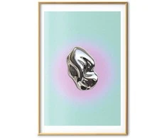 Artgeist Plakatas - Metallic Form - abstract sculpture on a mint background with a violetinė halo