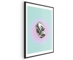 Artgeist Plakatas - Metallic Form - abstract sculpture on a mint background with a violetinė halo