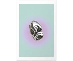 Artgeist Plakatas - Metallic Form - abstract sculpture on a mint background with a violetinė halo