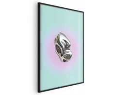 Artgeist Plakatas - Metallic Form - abstract sculpture on a mint background with a violetinė halo