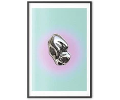 Artgeist Plakatas - Metallic Form - abstract sculpture on a mint background with a violetinė halo