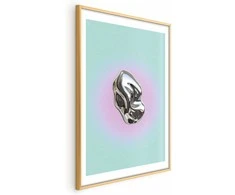 Artgeist Plakatas - Metallic Form - abstract sculpture on a mint background with a violetinė halo