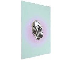Artgeist Plakatas - Metallic Form - abstract sculpture on a mint background with a violetinė halo
