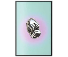 Artgeist Plakatas - Metallic Form - abstract sculpture on a mint background with a violetinė halo