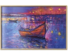 Artgeist Plakatas - Modern impressionism - night landscape of a lake with a floating boat