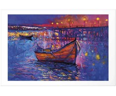 Artgeist Plakatas - Modern impressionism - night landscape of a lake with a floating boat