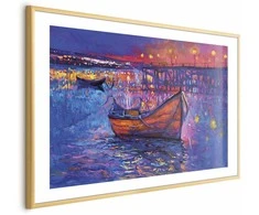 Artgeist Plakatas - Modern impressionism - night landscape of a lake with a floating boat