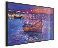 Artgeist Plakatas - Modern impressionism - night landscape of a lake with a floating boat