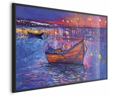 Artgeist Plakatas - Modern impressionism - night landscape of a lake with a floating boat