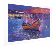 Artgeist Plakatas - Modern impressionism - night landscape of a lake with a floating boat