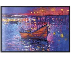 Artgeist Plakatas - Modern impressionism - night landscape of a lake with a floating boat