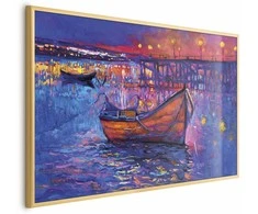 Artgeist Plakatas - Modern impressionism - night landscape of a lake with a floating boat