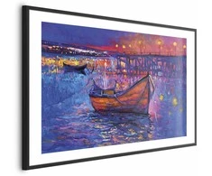 Artgeist Plakatas - Modern impressionism - night landscape of a lake with a floating boat