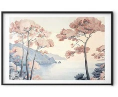 Artgeist Plakatas - Ocean Cliffs and Trees; Delicate Motif in Pastel Colors