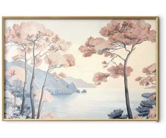 Artgeist Plakatas - Ocean Cliffs and Trees; Delicate Motif in Pastel Colors
